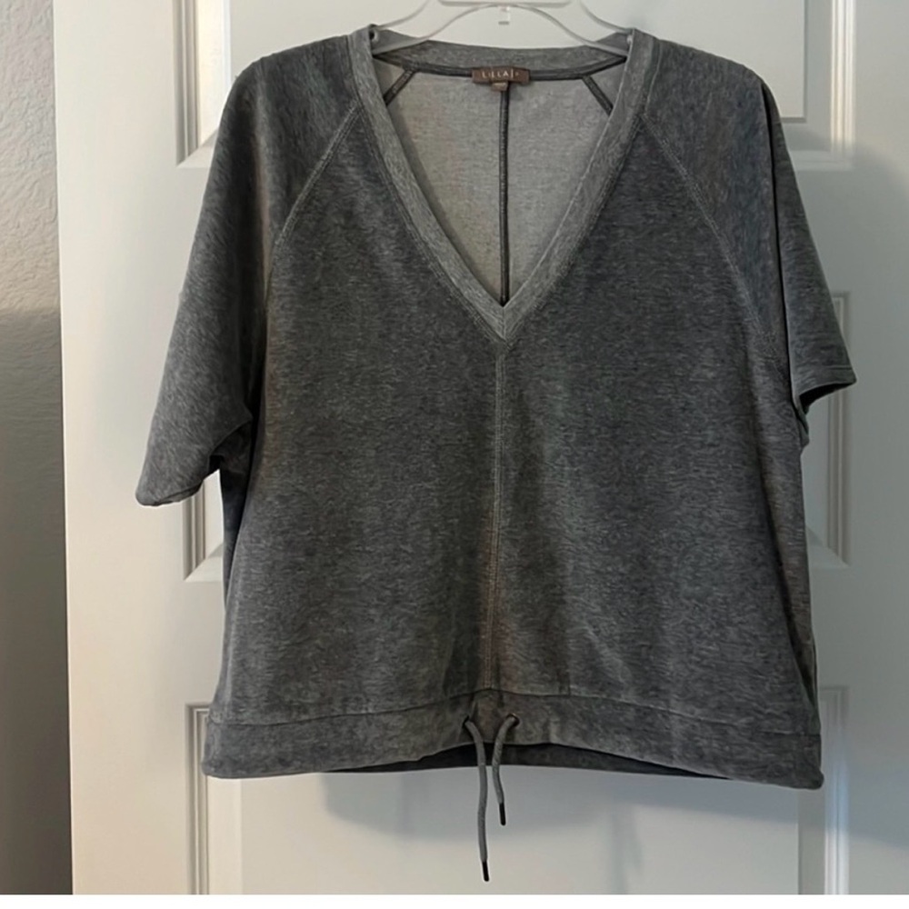 Lilla P grey top large active top v neck soft sweatshirt athletic wear soft